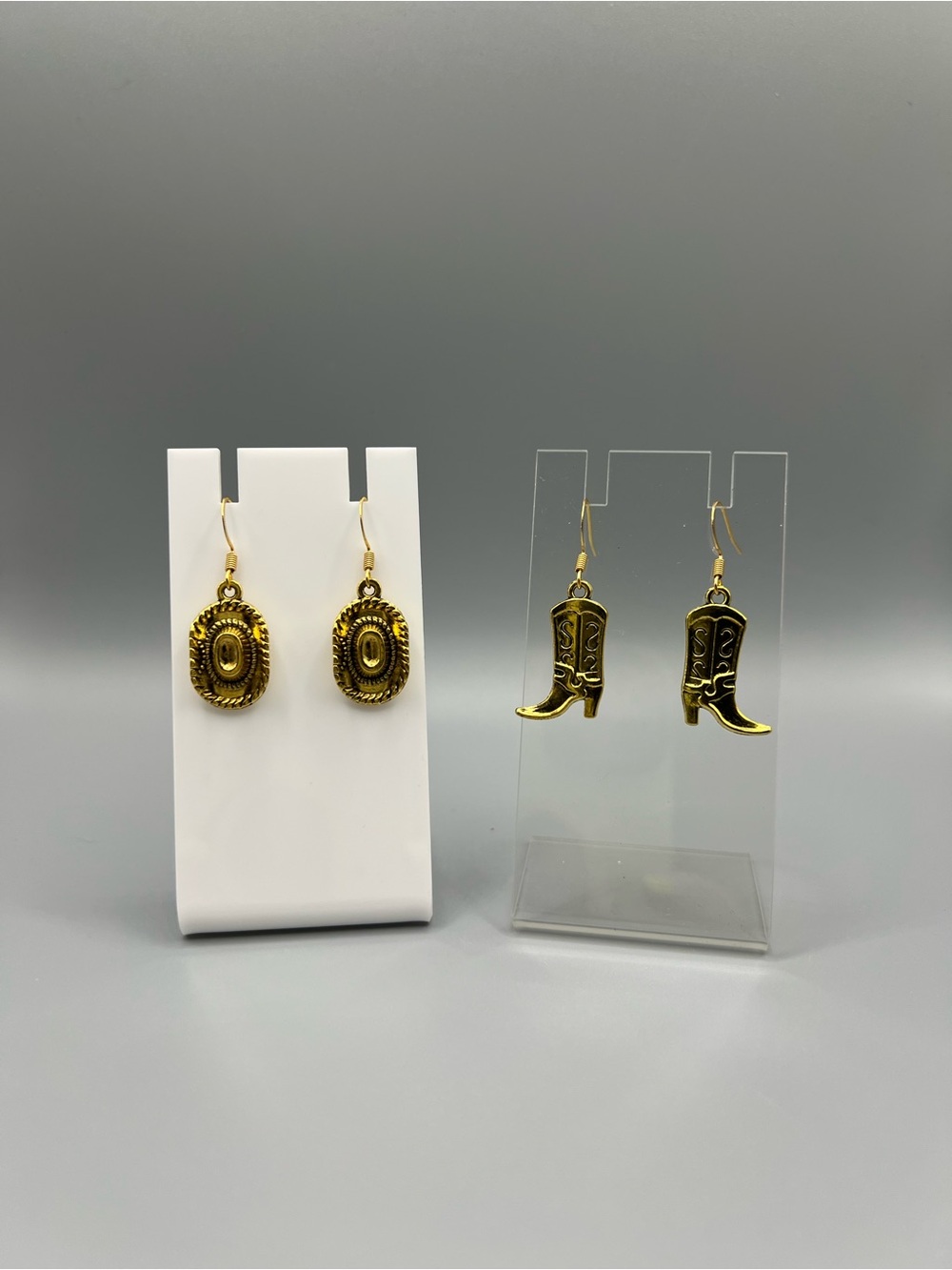 Gold Western Cowboy Boot and Hat Earrings Set - Handmade #E0155C